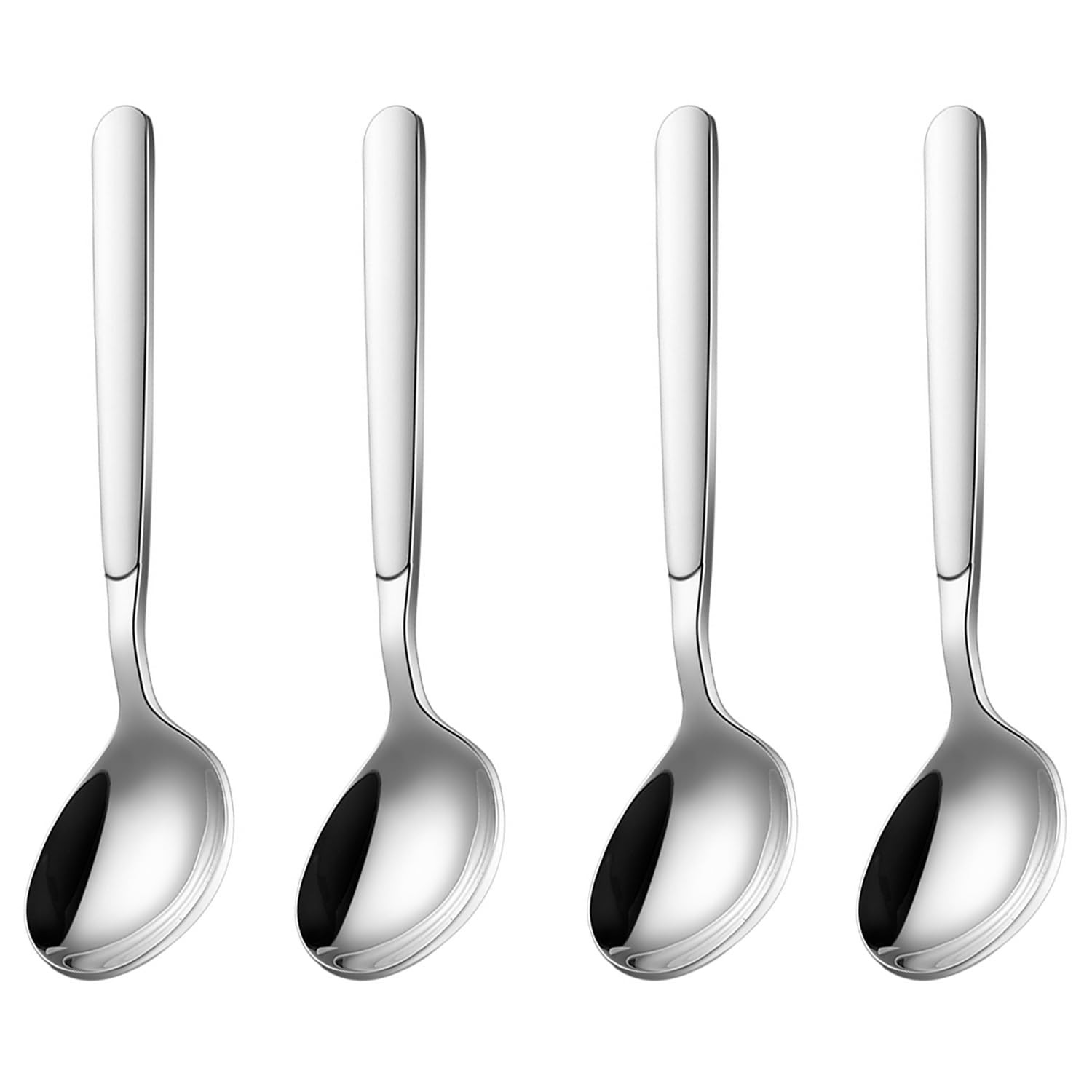 Asian Soup Spoons Chinese Stainless Steel Thick Heavy Flat Square Set of 4