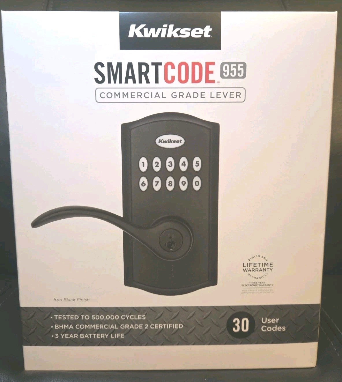 Kwikset SmartCode 955 Pembroke Keypad Electronic Lever Matte Black 10-Button NEW