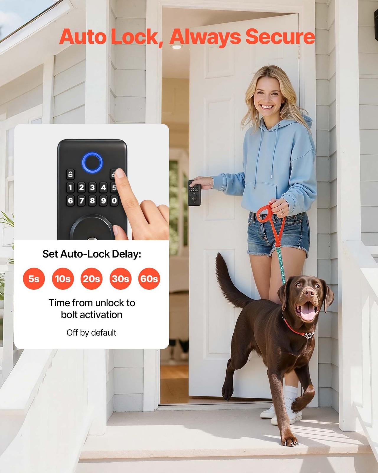 Matte Black Keyless Deadbolt: 100 Codes, Auto Lock, Backlit Keypad, IP55