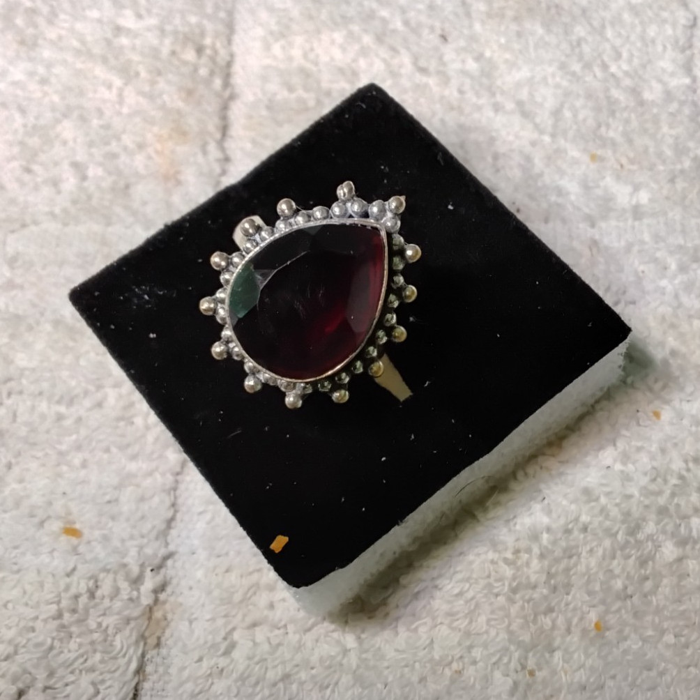 SALE. Black Cherry Quartz Ring. In Tarnish-Resistant Tibetan Silver.  Size 8.75