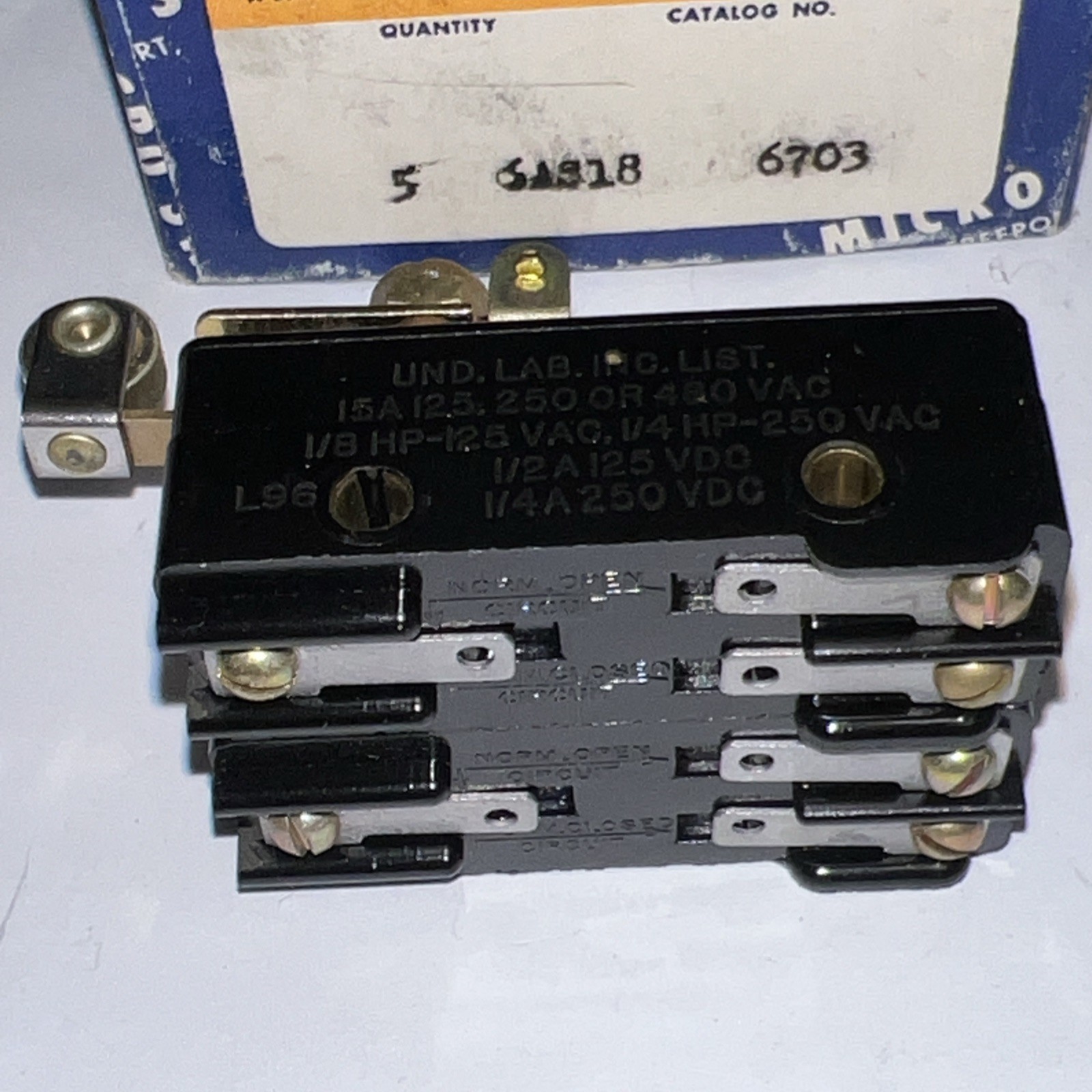 Micro Switch 6AS18 Dual Roller Switch By Honeywell New From Box 30 Day Returns