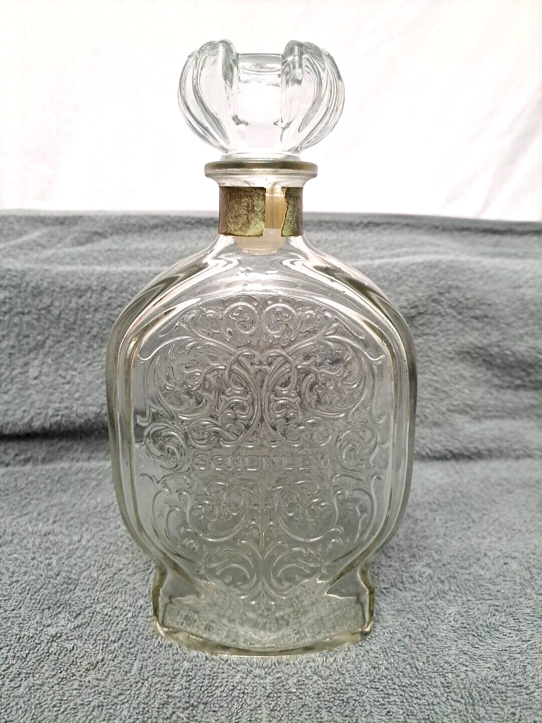 Antique Schenley Whiskey Glass Decanter Clear Ornate Date on 1937 Number #25
