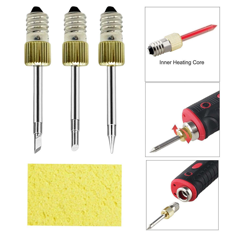 3Pcs Replacement Welding Iron Tips E10 USB Soldering Head Repair Tools + Sponge