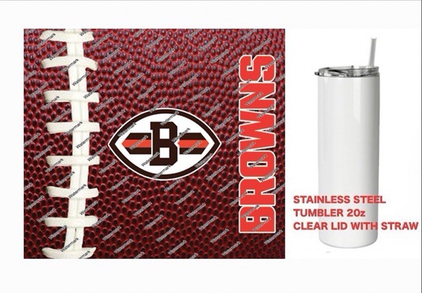 BROWNS  - Pig skin Football - Tumbler 20 oz Stainless Steel