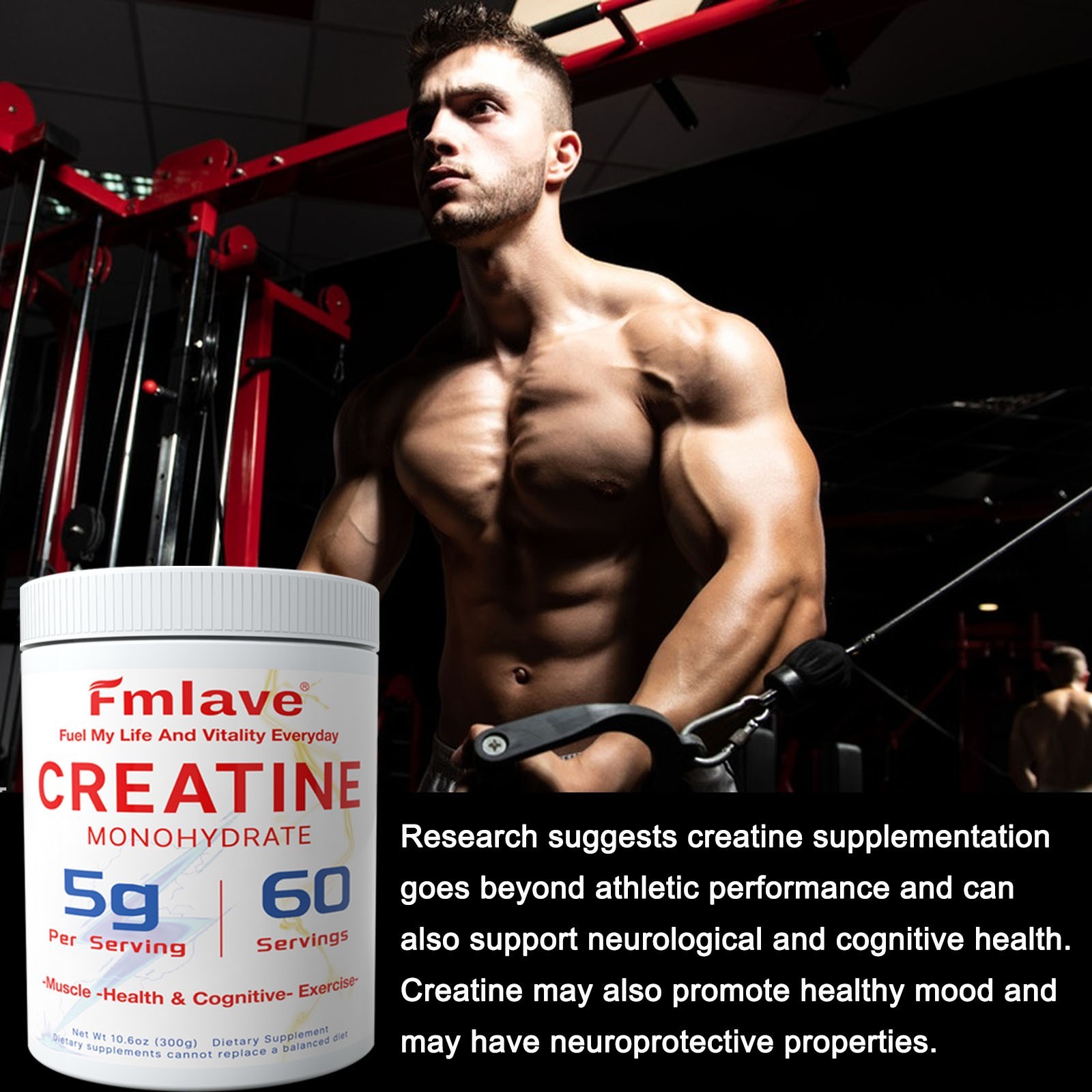 Fmlave Creatine Monohydrate 5g Micronized Creatine 10.58oz - 60 Serving Non-GMO