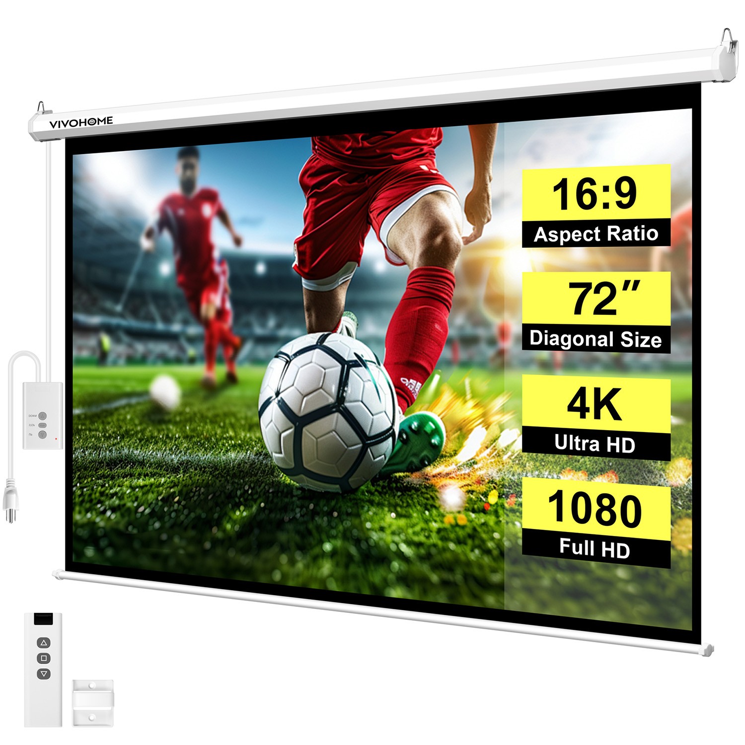 72" Motorized Projector Screen Electric 4K HD Movie Projection Screen w/ Remote