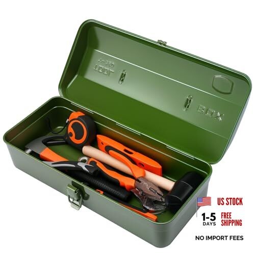 15 Inch Metal Tool Box with Lock - Portable Heavy Duty Workshop Tool green