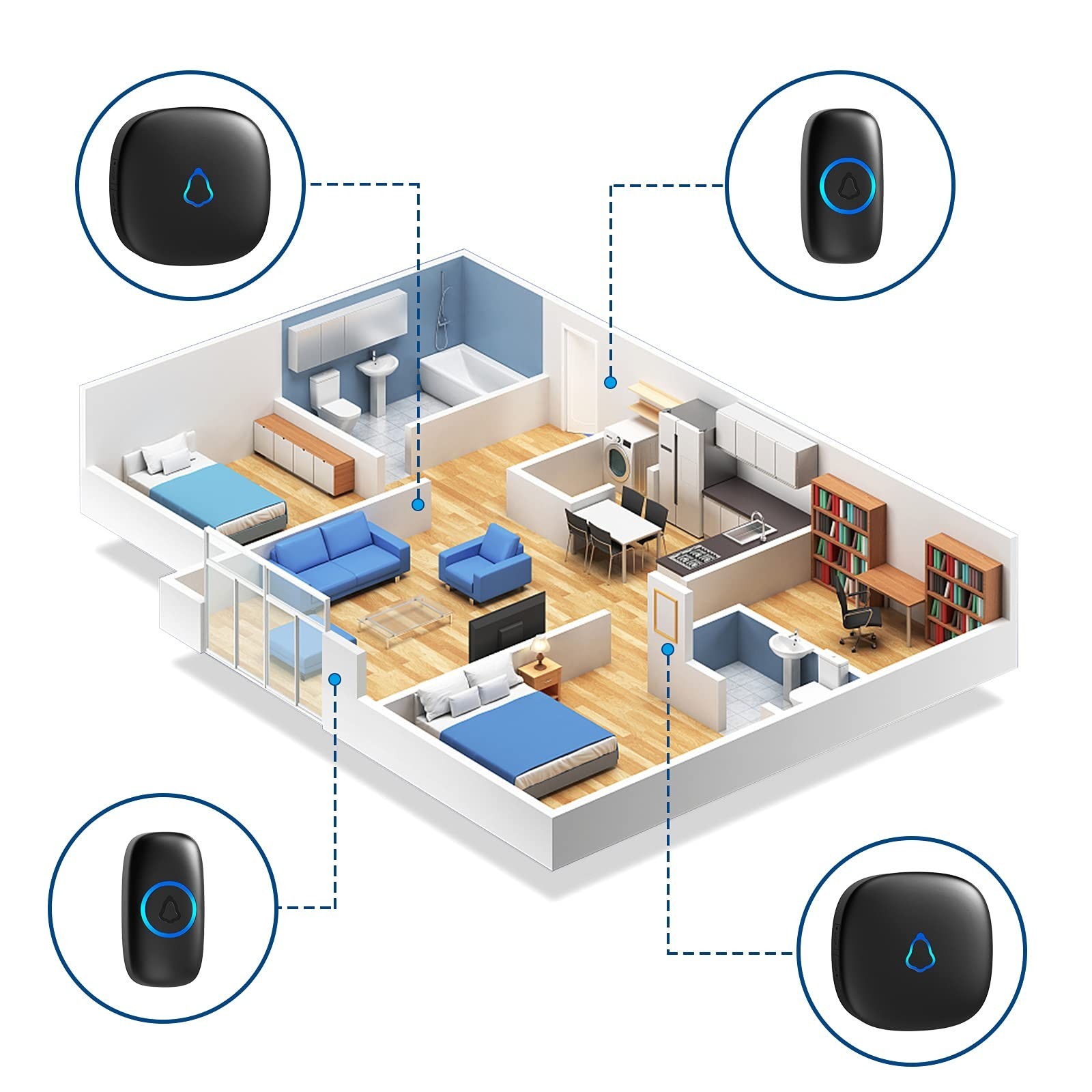 Wireless Doorbell - Easy Install, Waterproof, Adjustable Volume, 58 Chimes, 1000