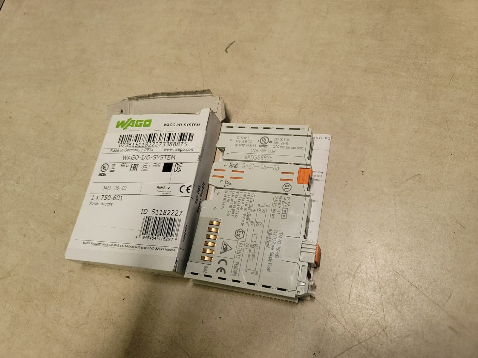 WAGO 750-601, Power Supply Module Fuse 24VDC Factory Sealed