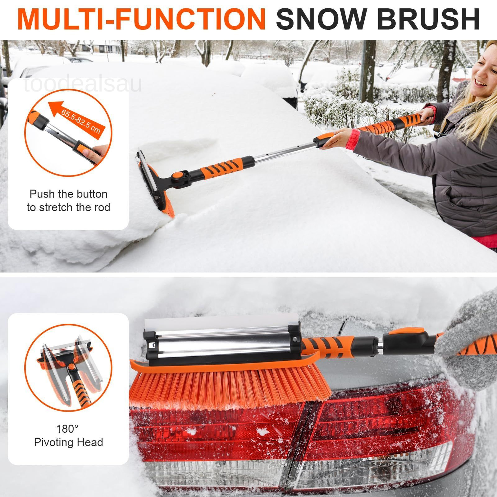 Extendable Snow Brush for Car, Ice Scrapers Car Orange
