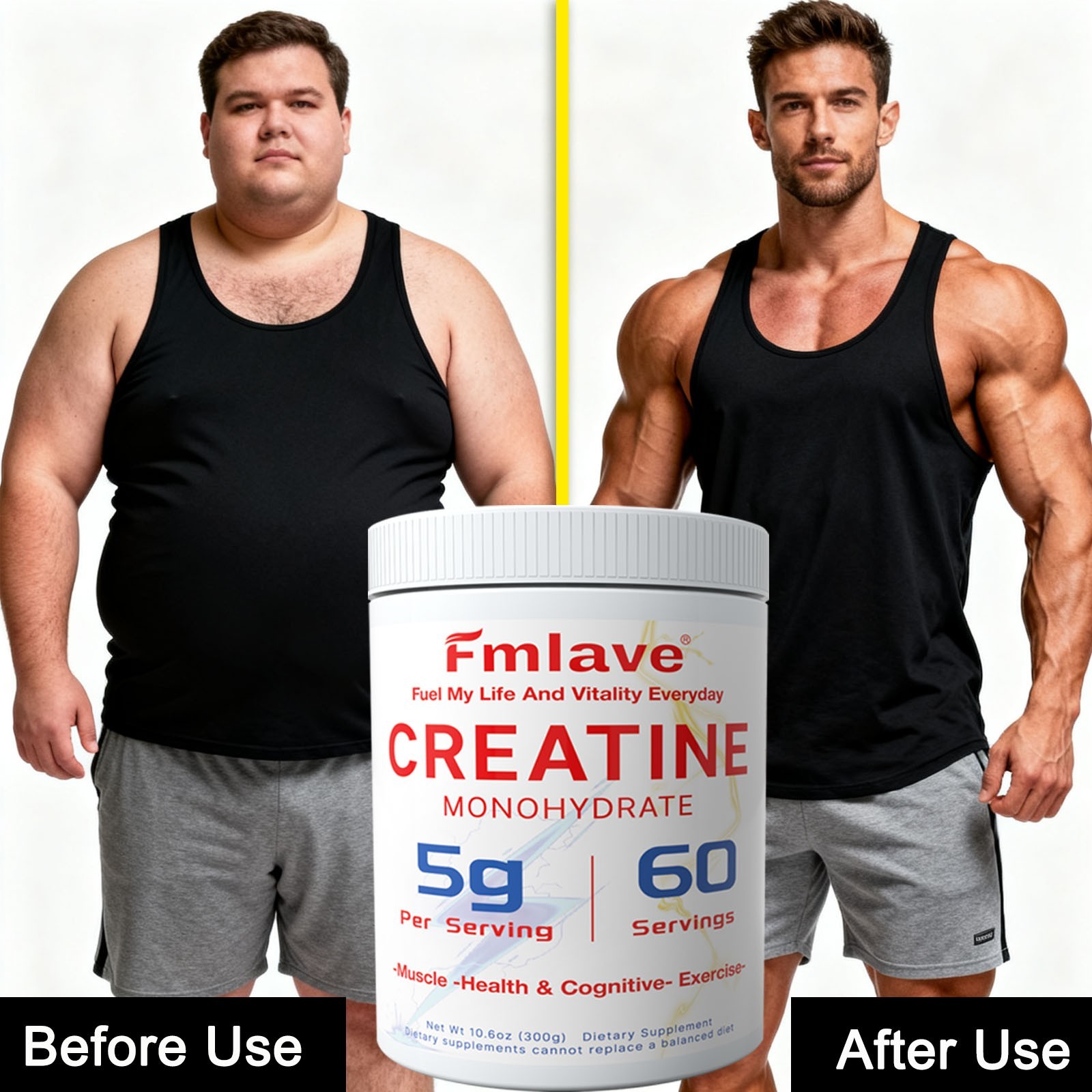 Fmlave Creatine Monohydrate 5g Micronized Creatine 10.58oz - 60 Serving Non-GMO