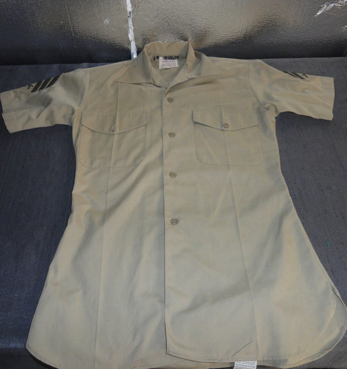 USMC MARINE CORPS TAN KHAKI SHADE M-1 QUARTER SLEEVE DRESS UNIFORM SHIRT 14-14.5