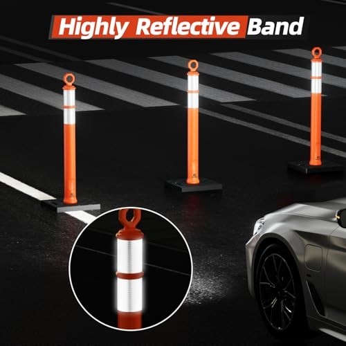 Portable 42" Traffic Delineator Posts with Reflective Collars - 3 Pack for Road