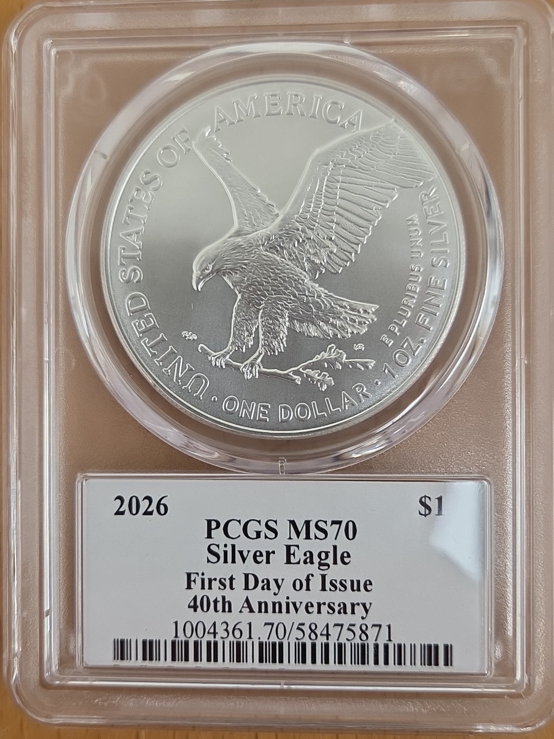 2026 Silver American Eagle PCGS MS70 FDOI Damstra "40th Anniversary Label"