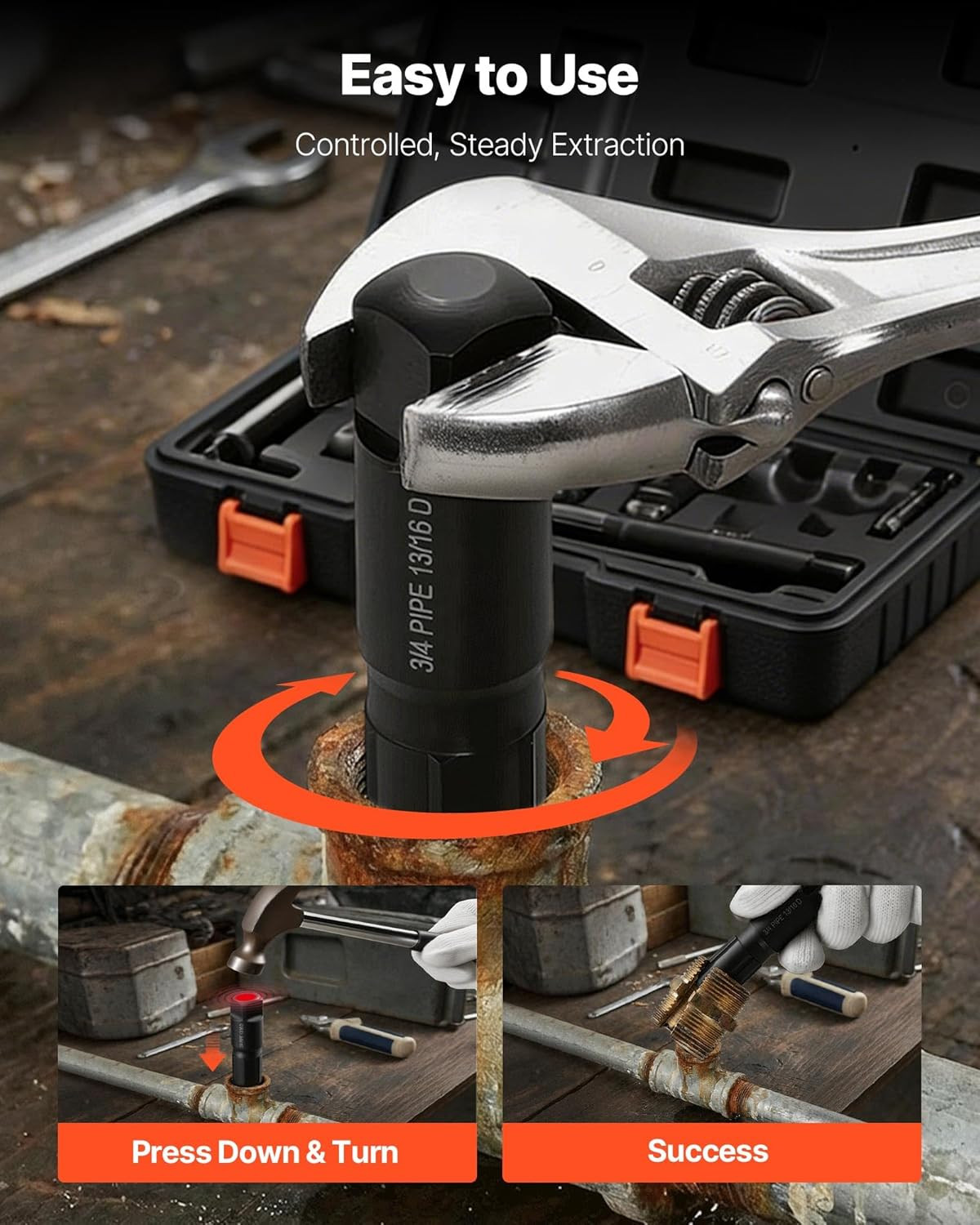 Pipe Extractor Set, 9 Pieces Heavy Duty Steel Broken Pipe Extractors, with Solid