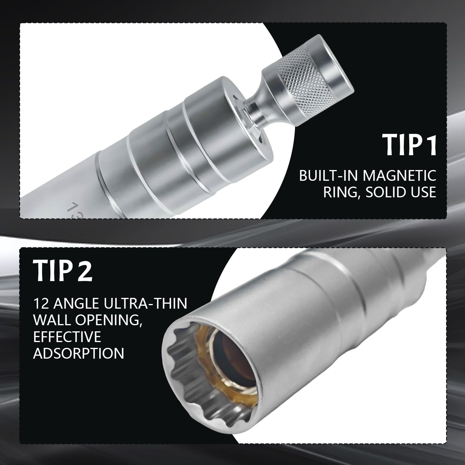 13/16'' Spark Plug Socket Set Thin Wall 12 Point 3/8" Drive Magnetic Spark...