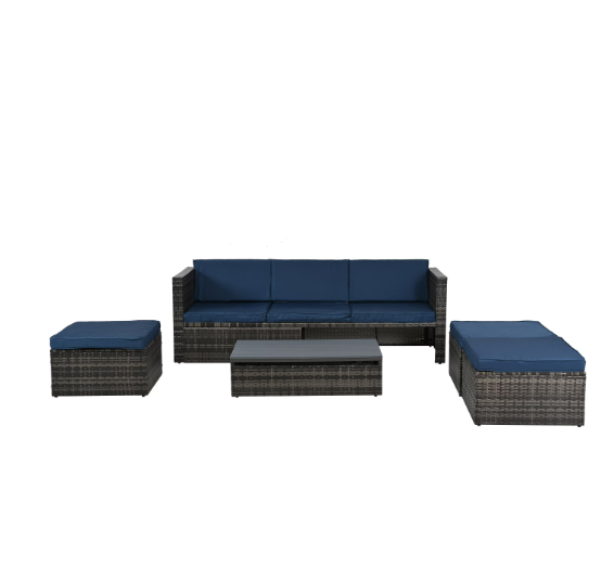 Sofa Set With Chaise Longue. Patio Furniture, Outdoor Wicker Furniture with Coff