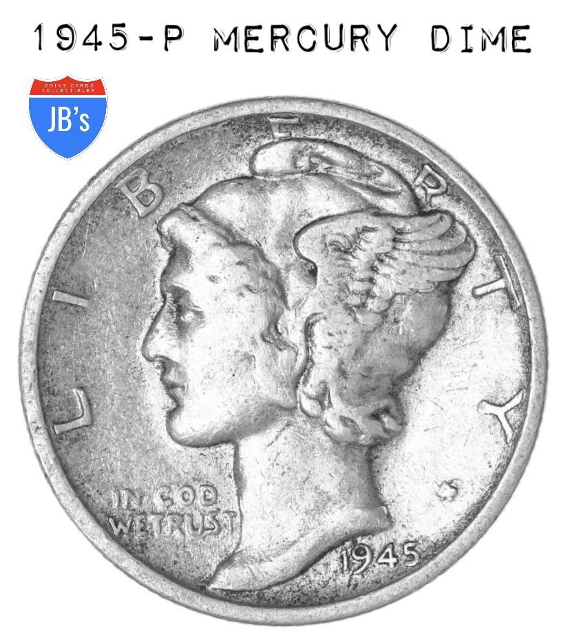 1945 (P) Mercury Dime 10c - 90% SILVER - Good/Very Good (G/VG)