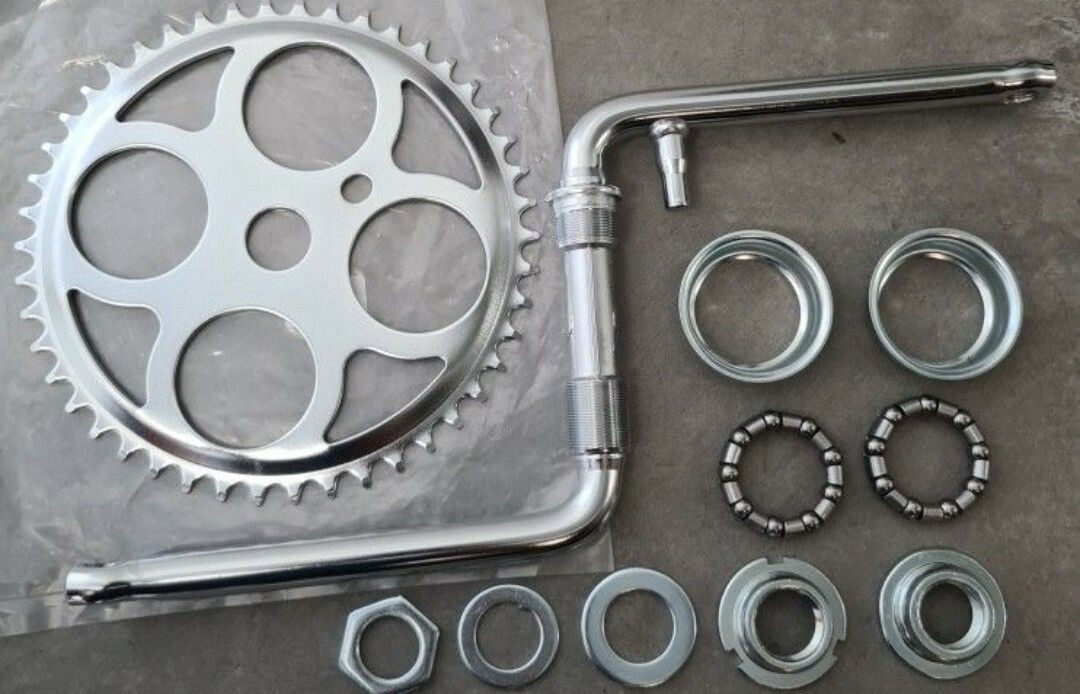 4 HOLE SCHWINN STYLE BICYCLE SPROCKET 46T, CRANKS 6  1/2 ,& BOTTOM BEARING SET