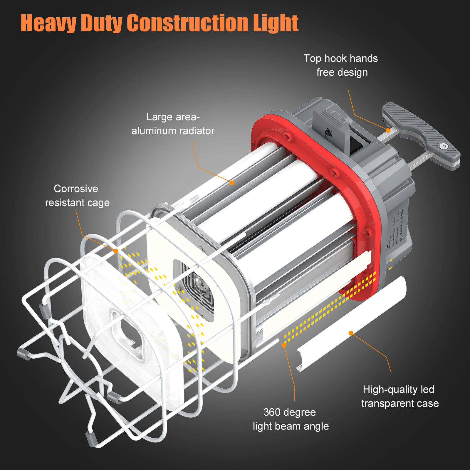 Temporary Work Light 80W LED Construction Lamp Guard Hanging for Workshop 5000K