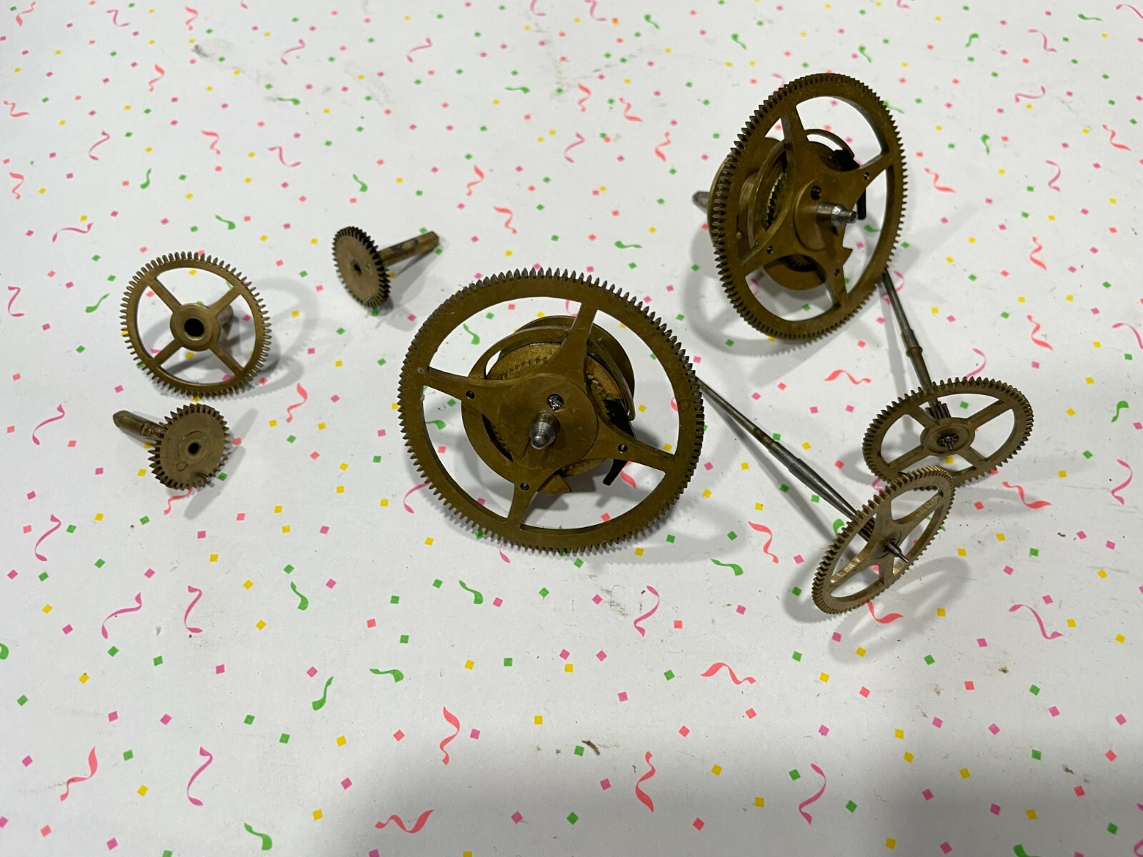 Unmarked gears Wheels Clock Movement Parts DIY untested Solid Brass vintage