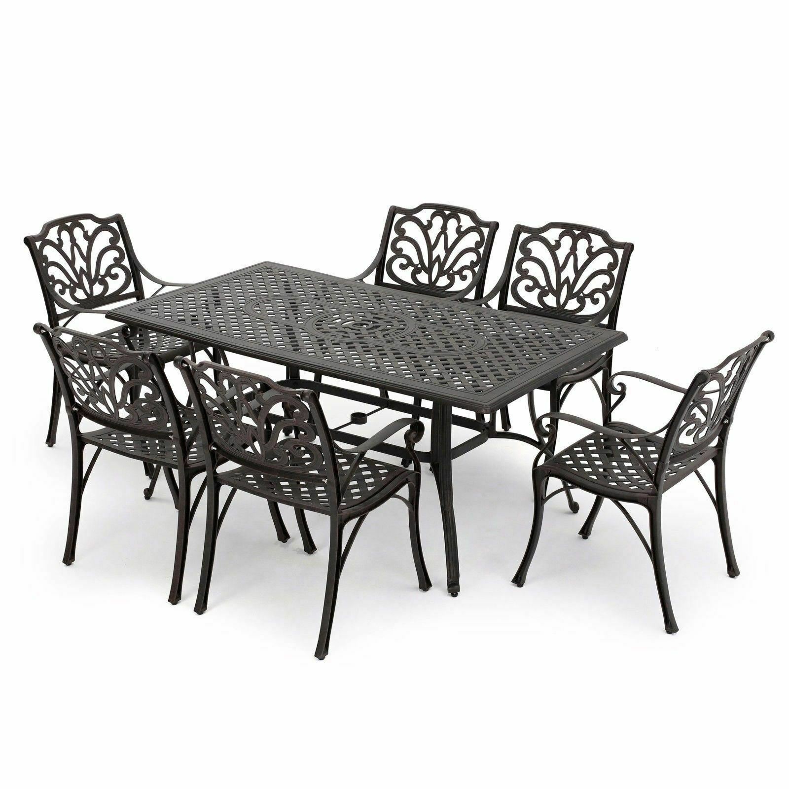 Fonzo Outdoor 7 Piece Bronze Cast Aluminum Rectangular Dining Set