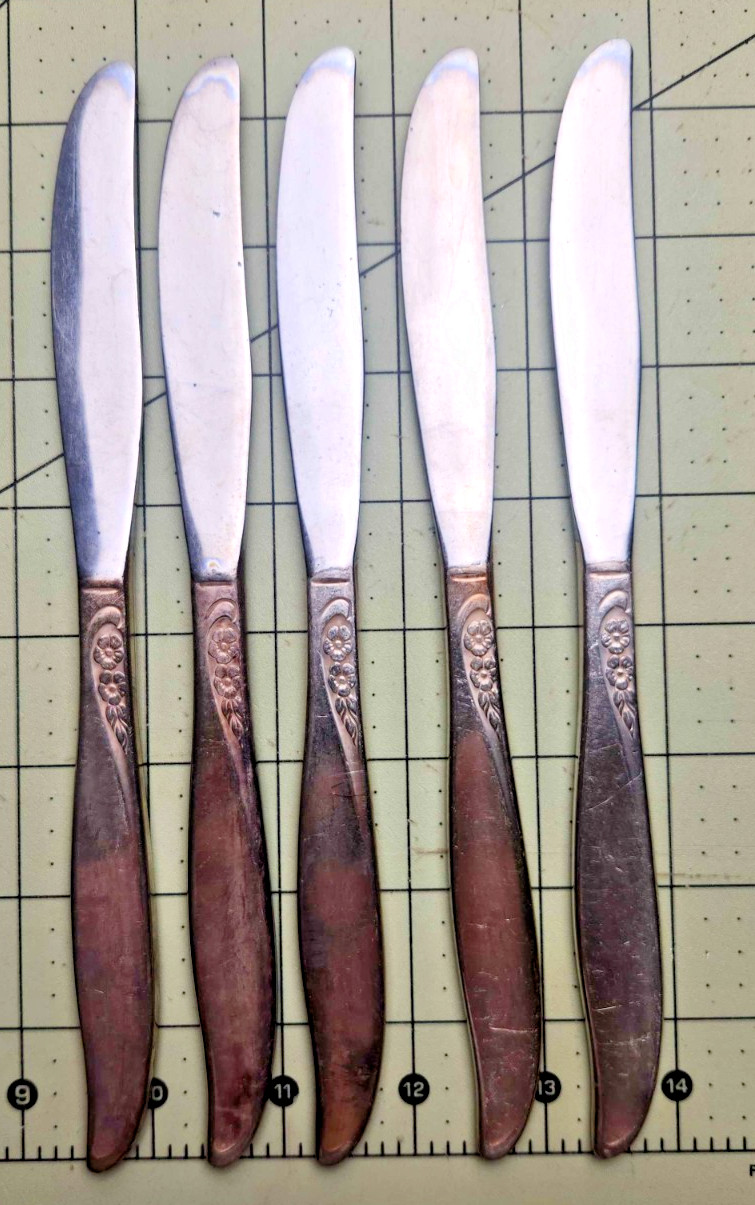 Set Of 5 Oneida Community Winsome Silverplate Dinner Knives  8.5" Flatware Lot B