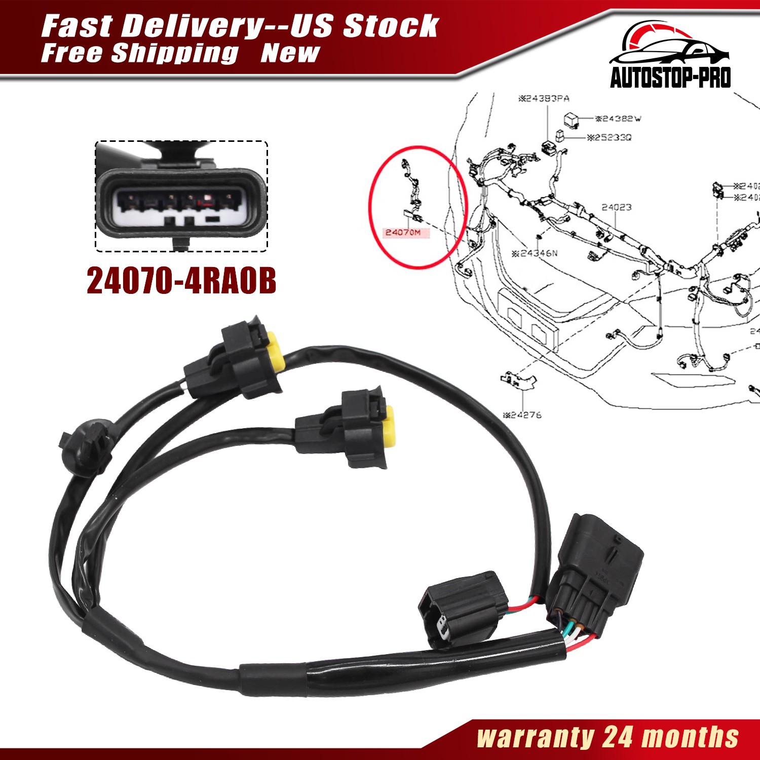 Right Side Fog Light Wiring Harness RH for 2016-2019 Nissan Maxima 3.5L NA