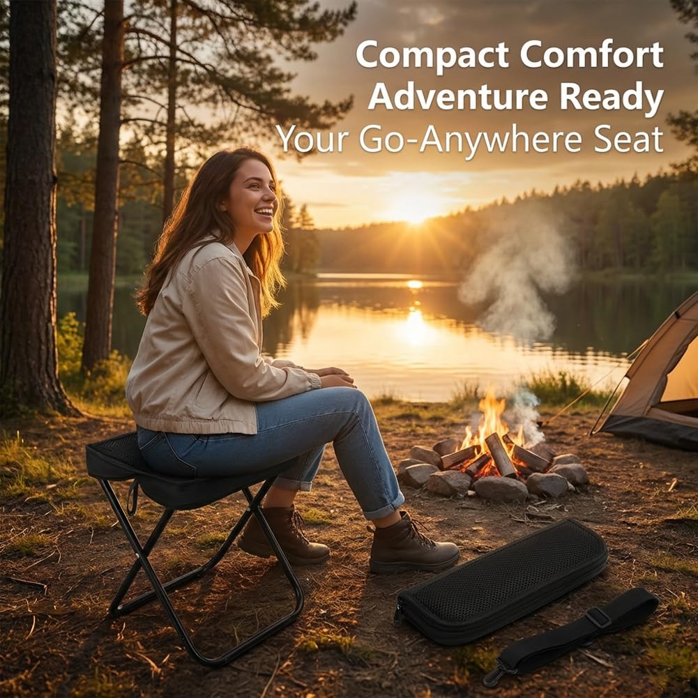 Foldable Backpack Stool, 2-in-1 Portable Camping Stool with Sling Bag, 260LBS...