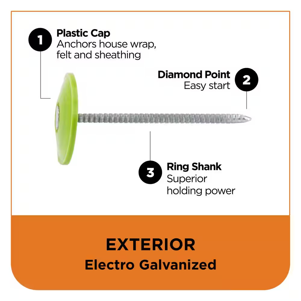 2 In. Electro Galvanized Ring Shank Nail with Plastic Cap (100-Count)