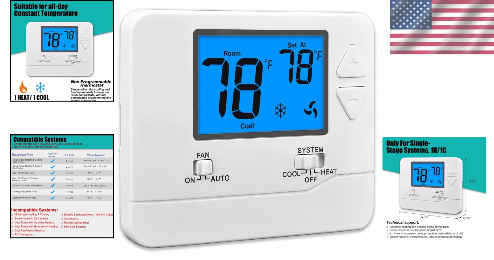 Push Button Thermostat for Single-Stage Systems: Reliable Heating & Cooling