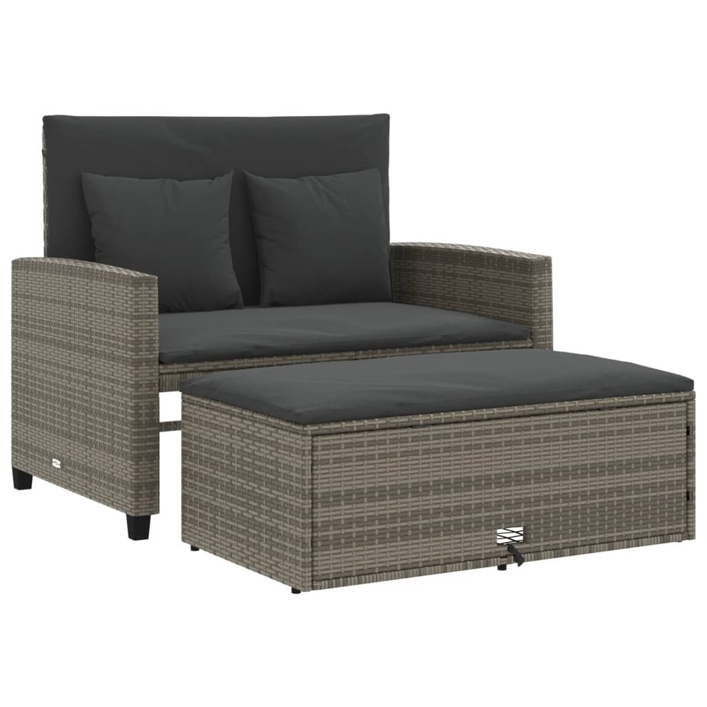 Patio Sofa with Cushions 2-Seater Gray Poly Rattan