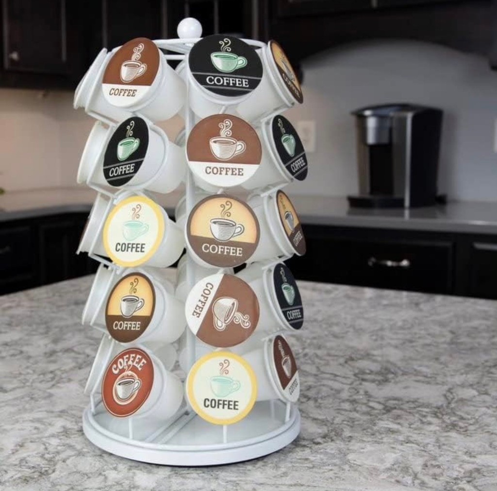 Nifty White K Cup Holder Carousel 35 Pod Rotating Coffee Organizer 13 Inch