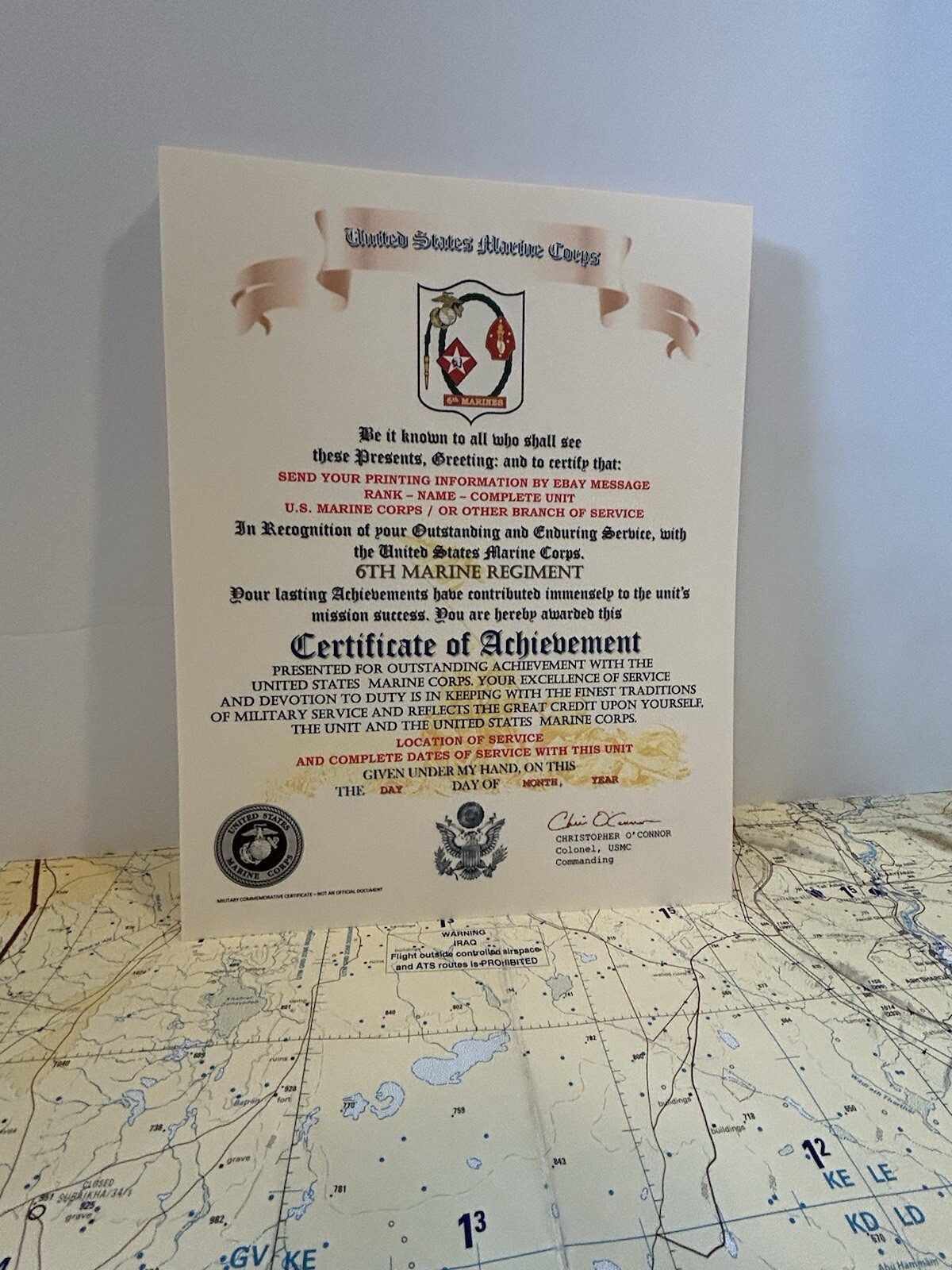 U.S.M.C. / 6TH MARINE REGIMENT - CERTIFICATE OF ACHIEVEMENT