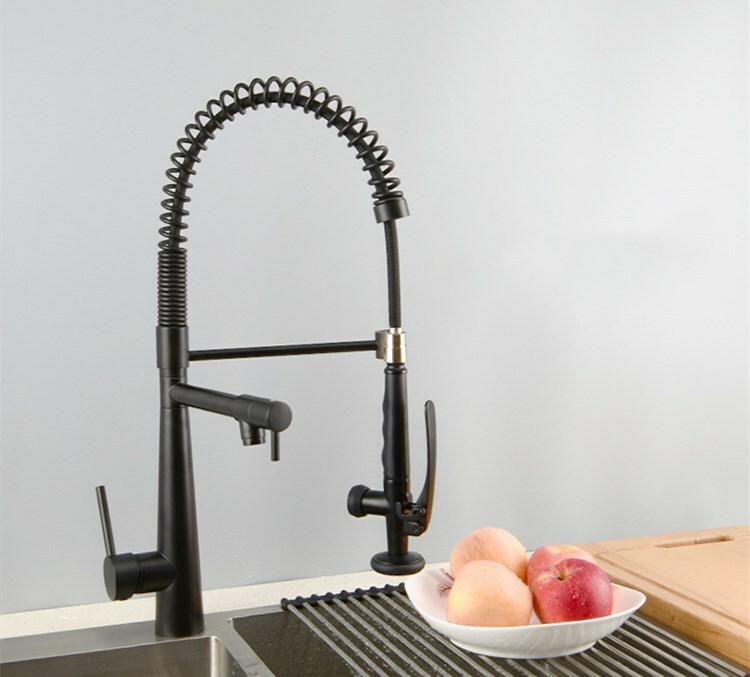 Brass Kitchen Faucet Pull Out/Down Kitchen Sink Water Tap Single Handle Black