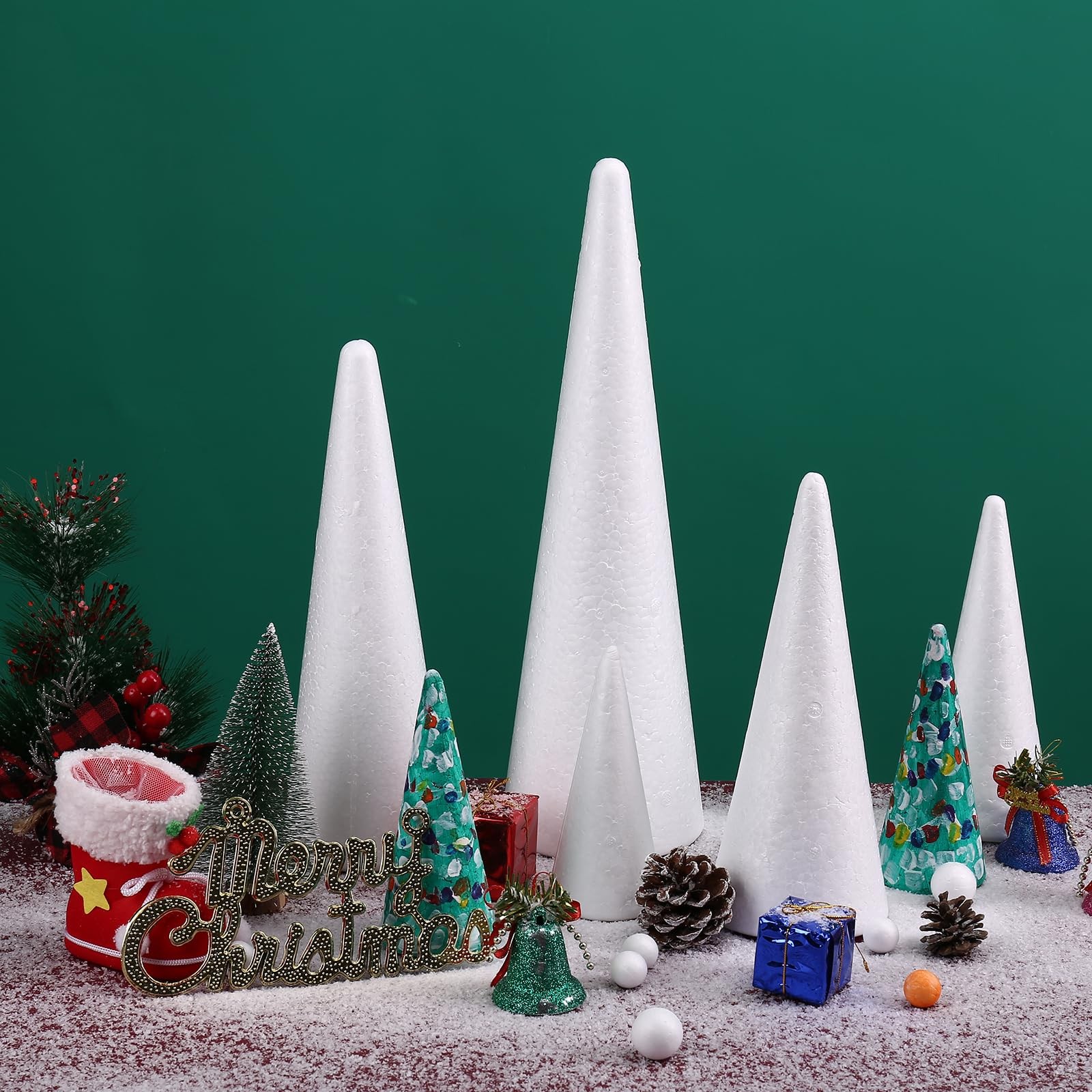 24-Pack Craft Foam Cones, Foam Tree Cones, Assorted Sizes White Polystyrene C...