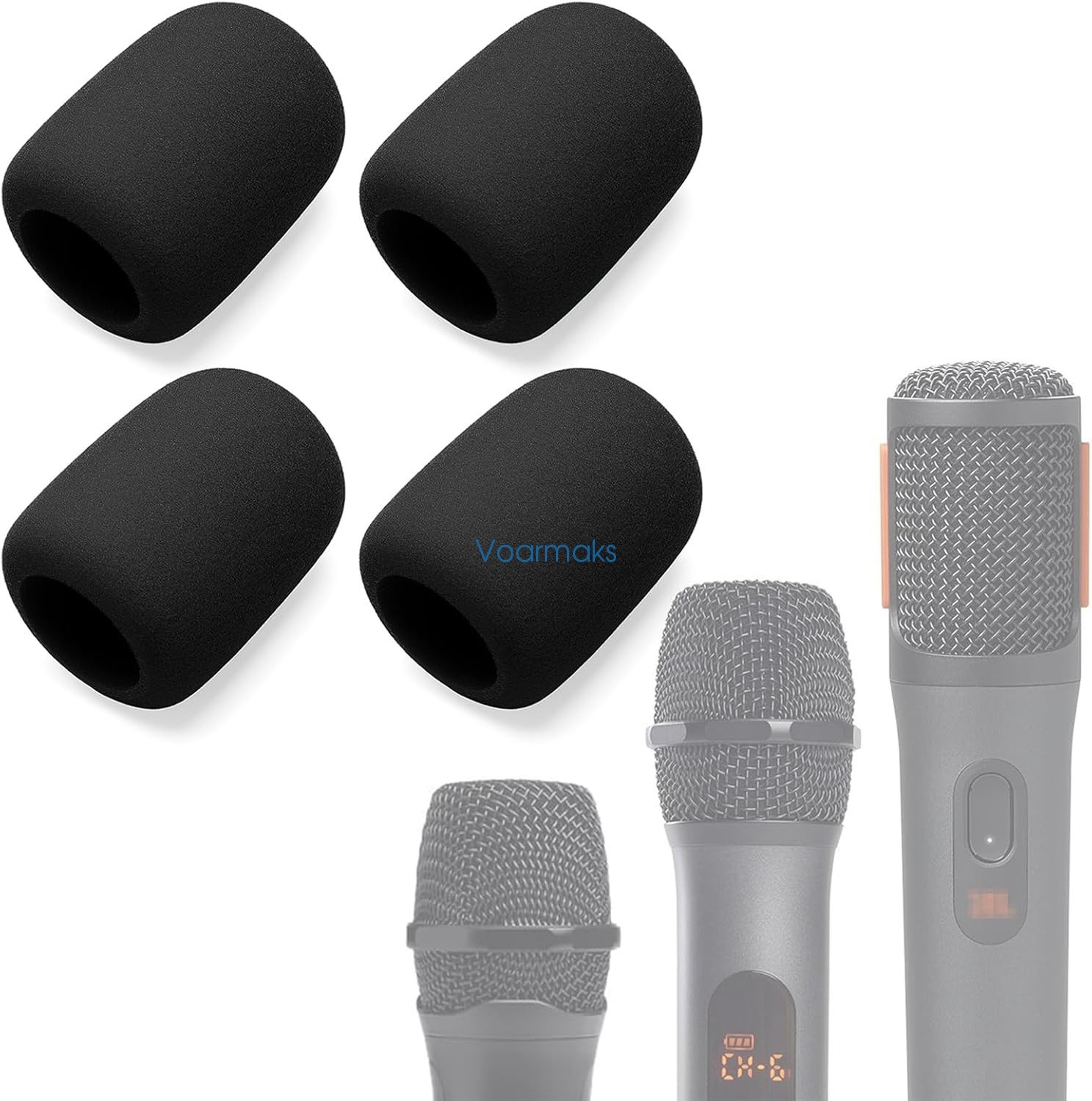 4-Pack Black Mic Cover for JBL Wireless Two Microphone System, PartyBox Mic