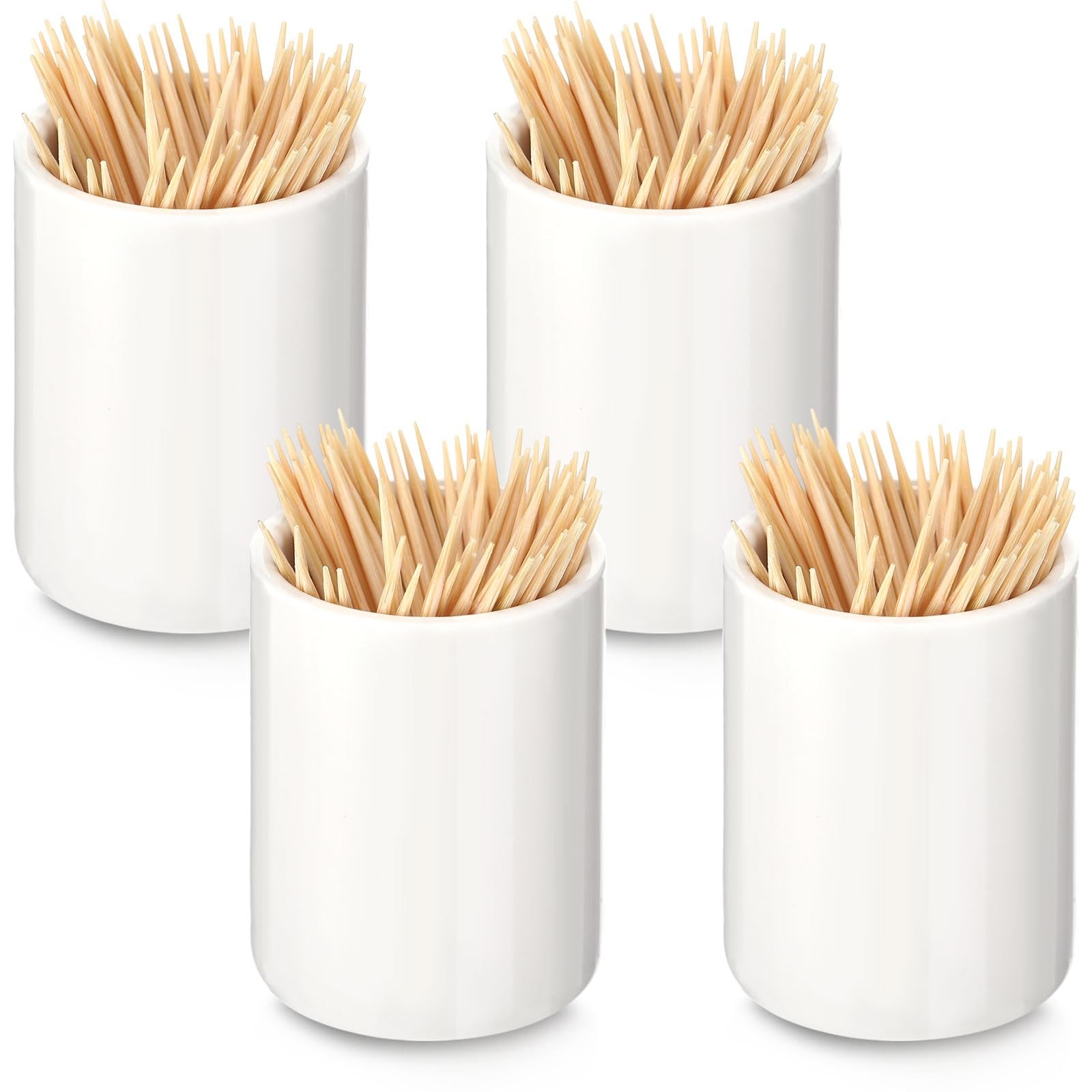 4 Pcs White Ceramic Toothpick Holder Simple Dispenser Container Home Round