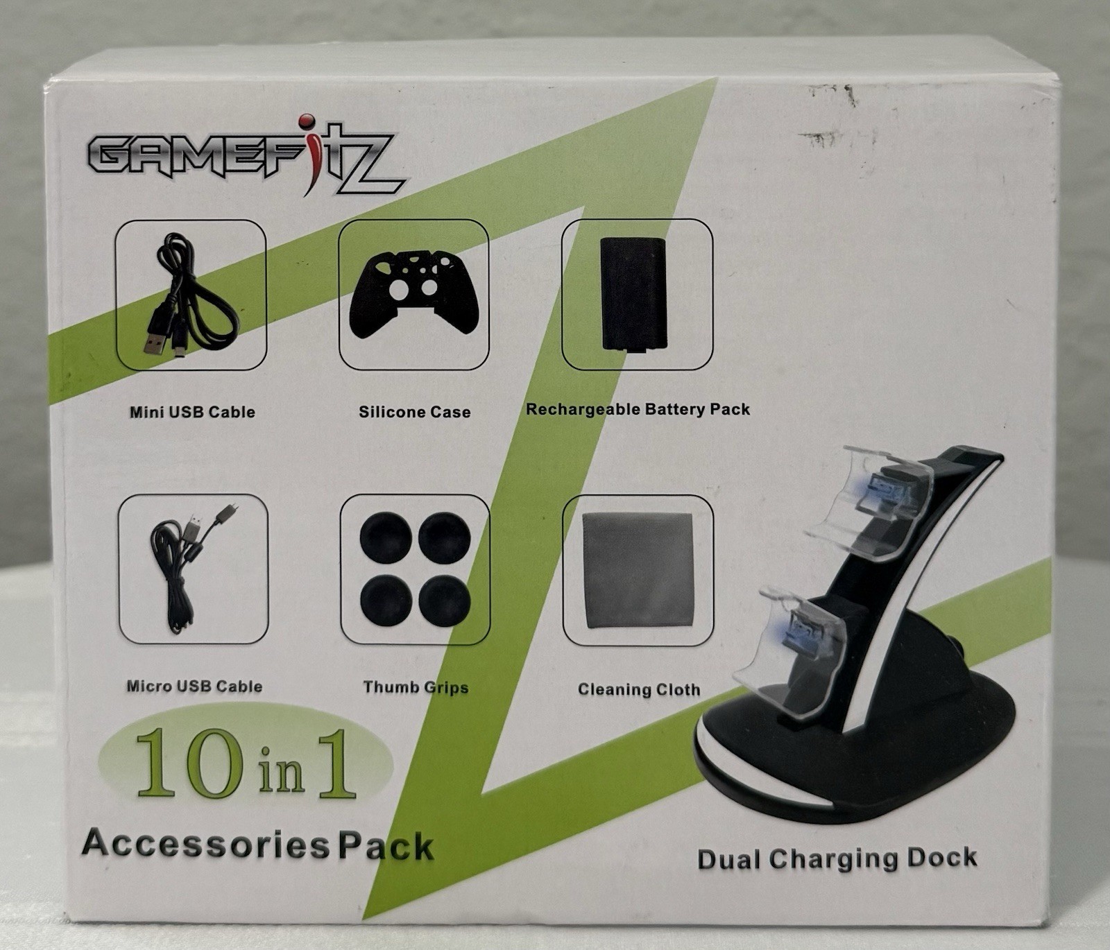 Gamefitz Dual Charging Dock 10-in-1 Accessories Pack w/Recharg Battery GF9-001