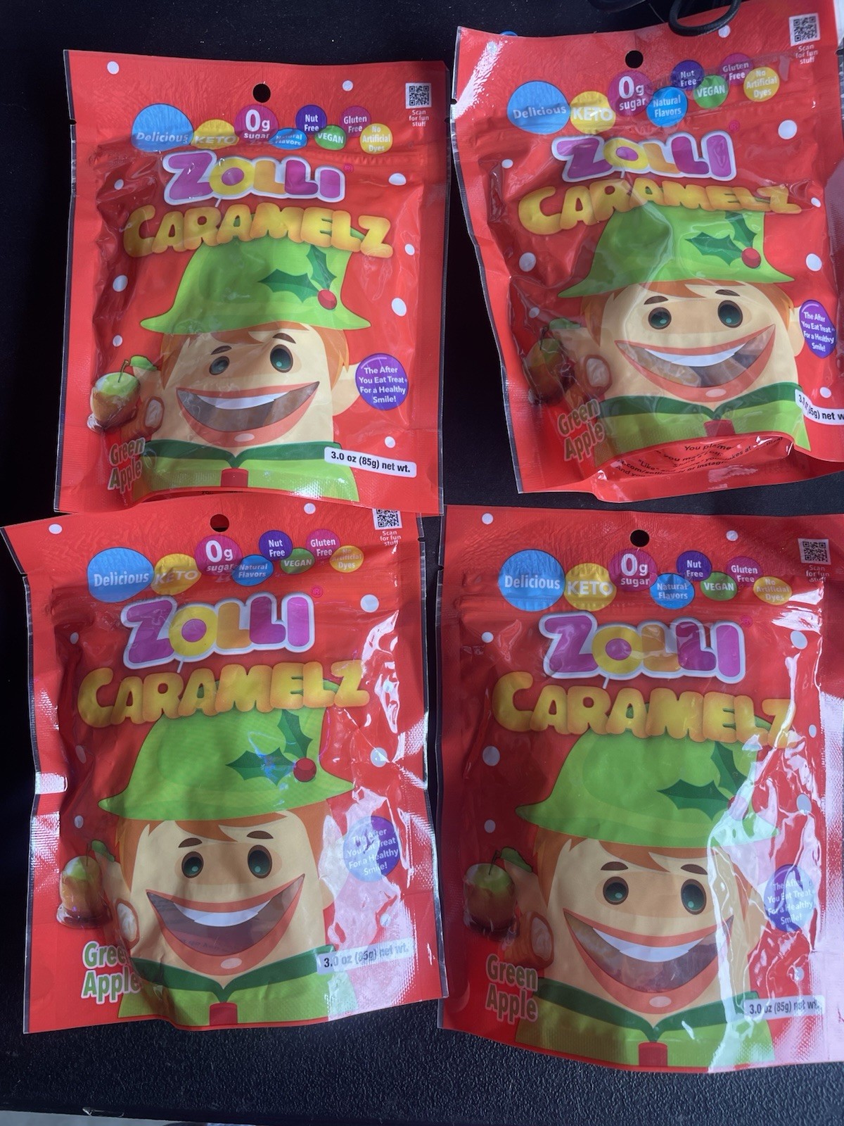 4pk Zolli Caramels apple Candy Vegan Gluten sugar Peanut Free KETO LOT class Kid