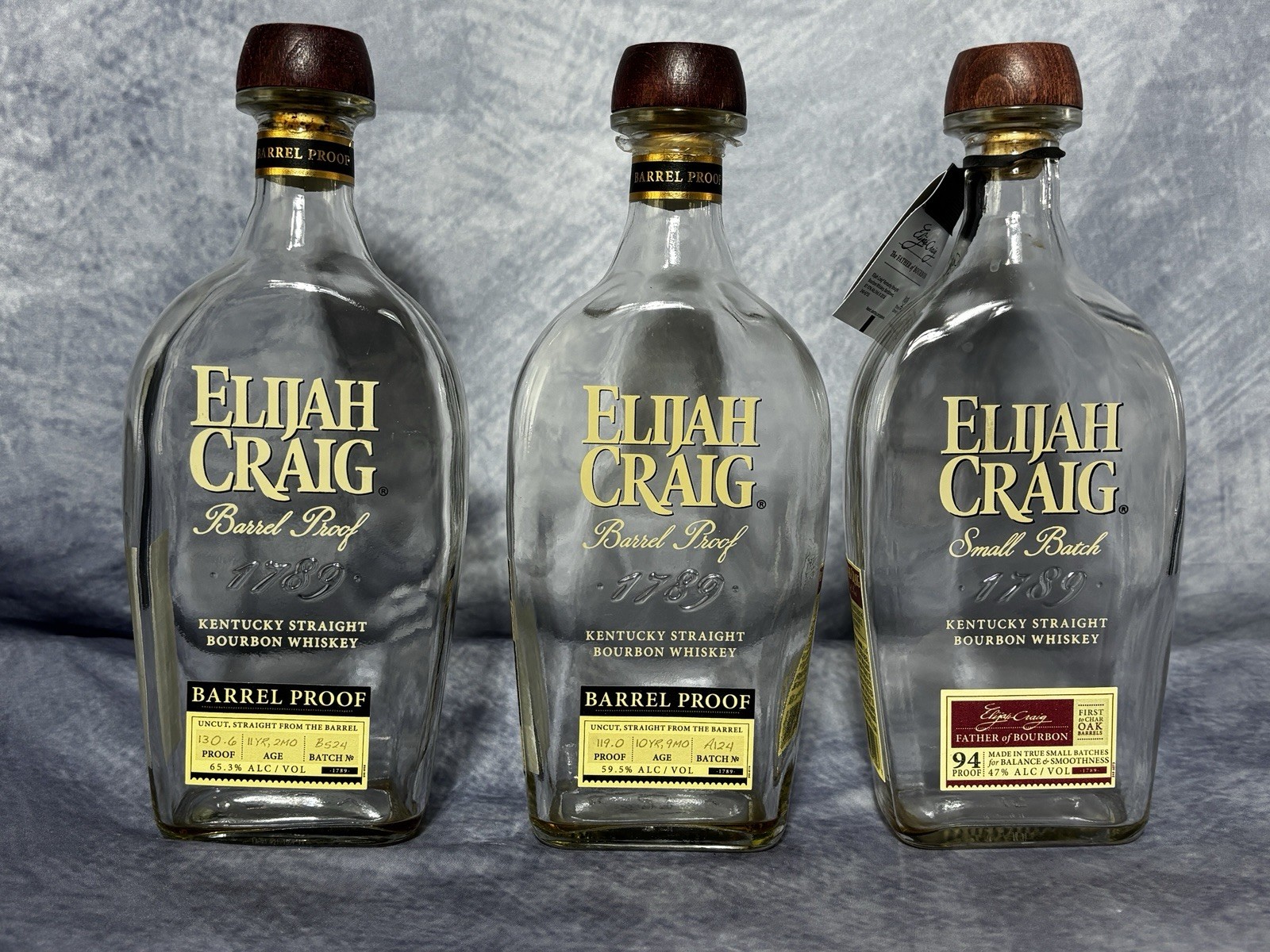 Elijah Craig Barrel Proof Small Batch Bourbon Whiskey Lot of 3 Decorative Bottle