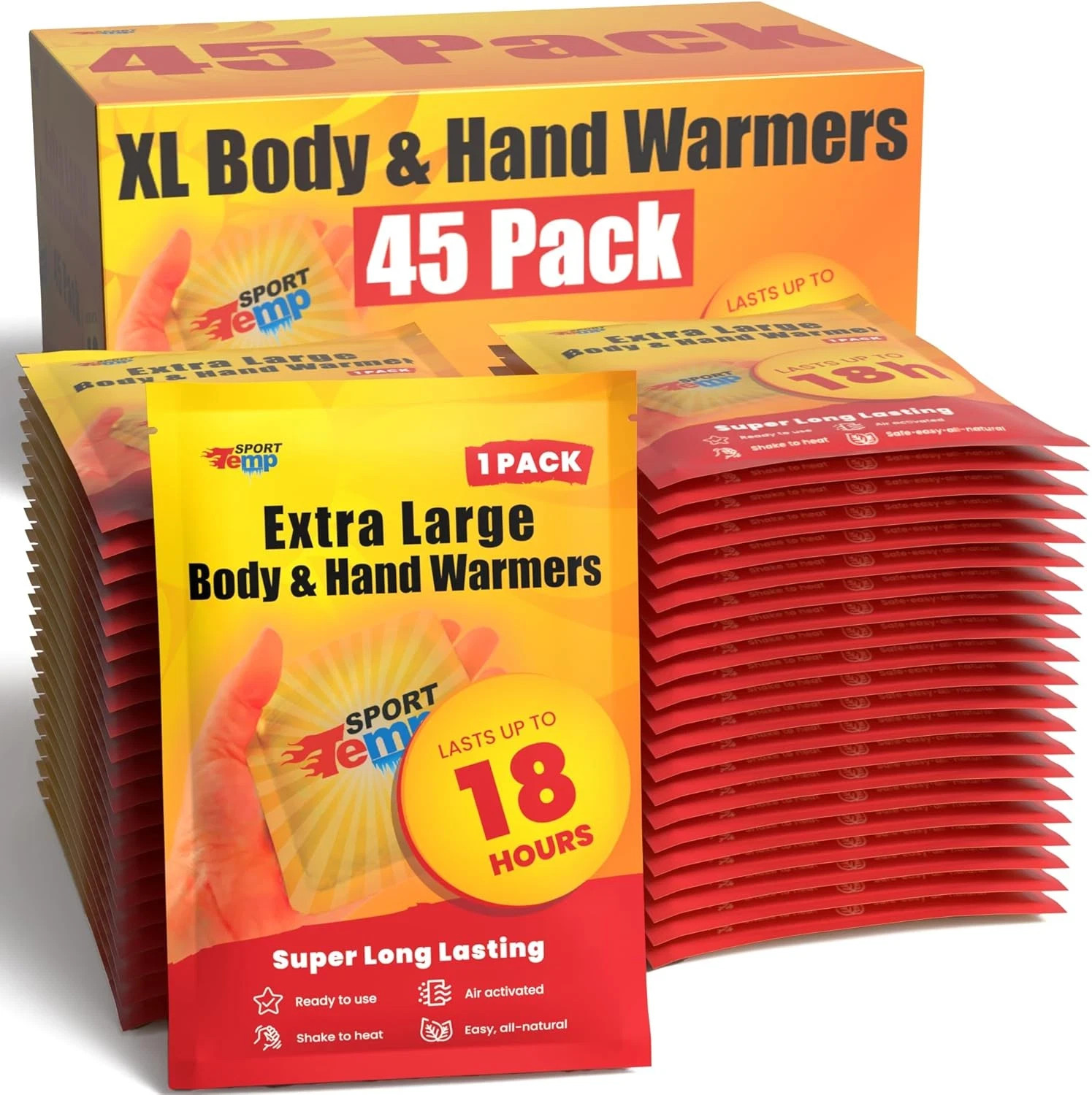 Large Hand & Body Warmers - Up to 18 Hours of Heat, Super Long Lasting