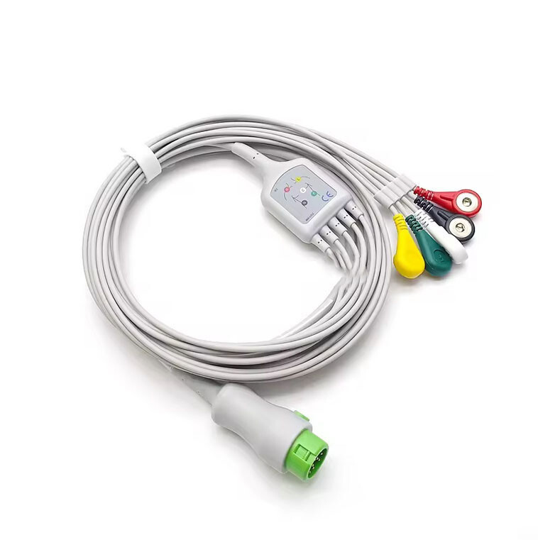 Compatible Mindray T5 T8 5 lead ecg cable snap IEC 12 pins Connector