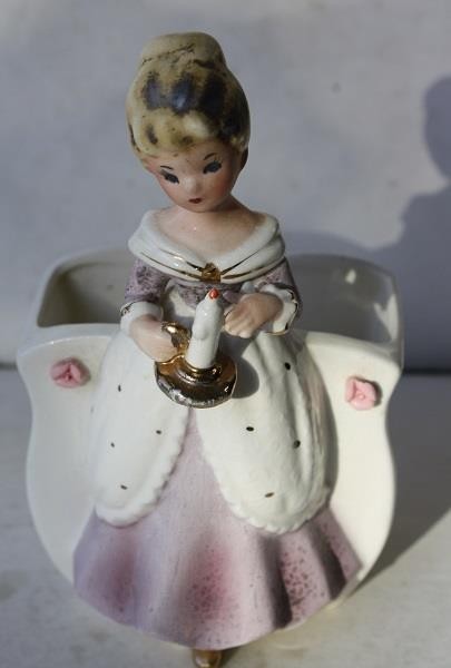 Girl Holding Candle Flower Vase Purple Dress 3D Flowers Gold Shoe Vase Beauty +