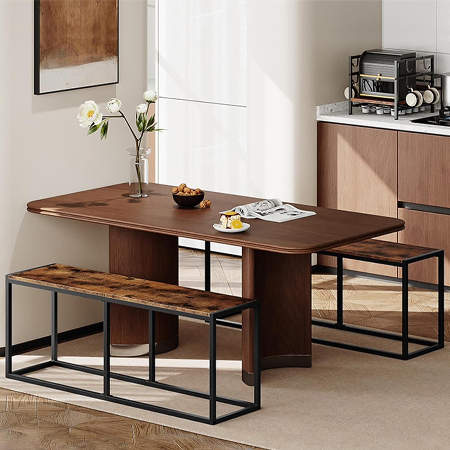 Dining Bench, 47.2 Inch Dining Table Bench, Industrial Style Kitchen Bench, Stee