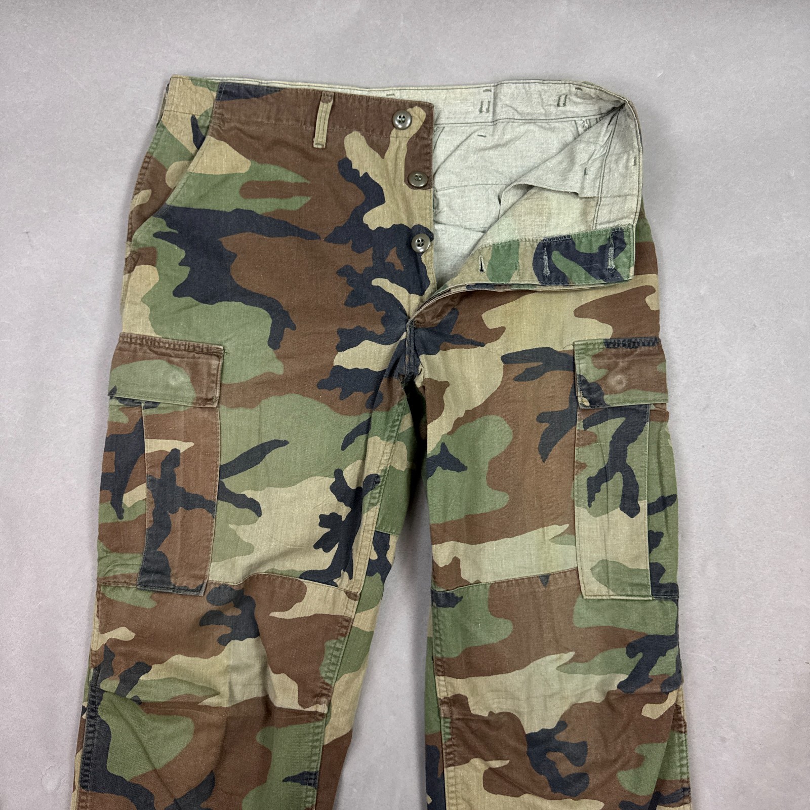 US Military Pants Men Medium Long Woodland Camo Trouser Ripstop Combat 90s 34x32