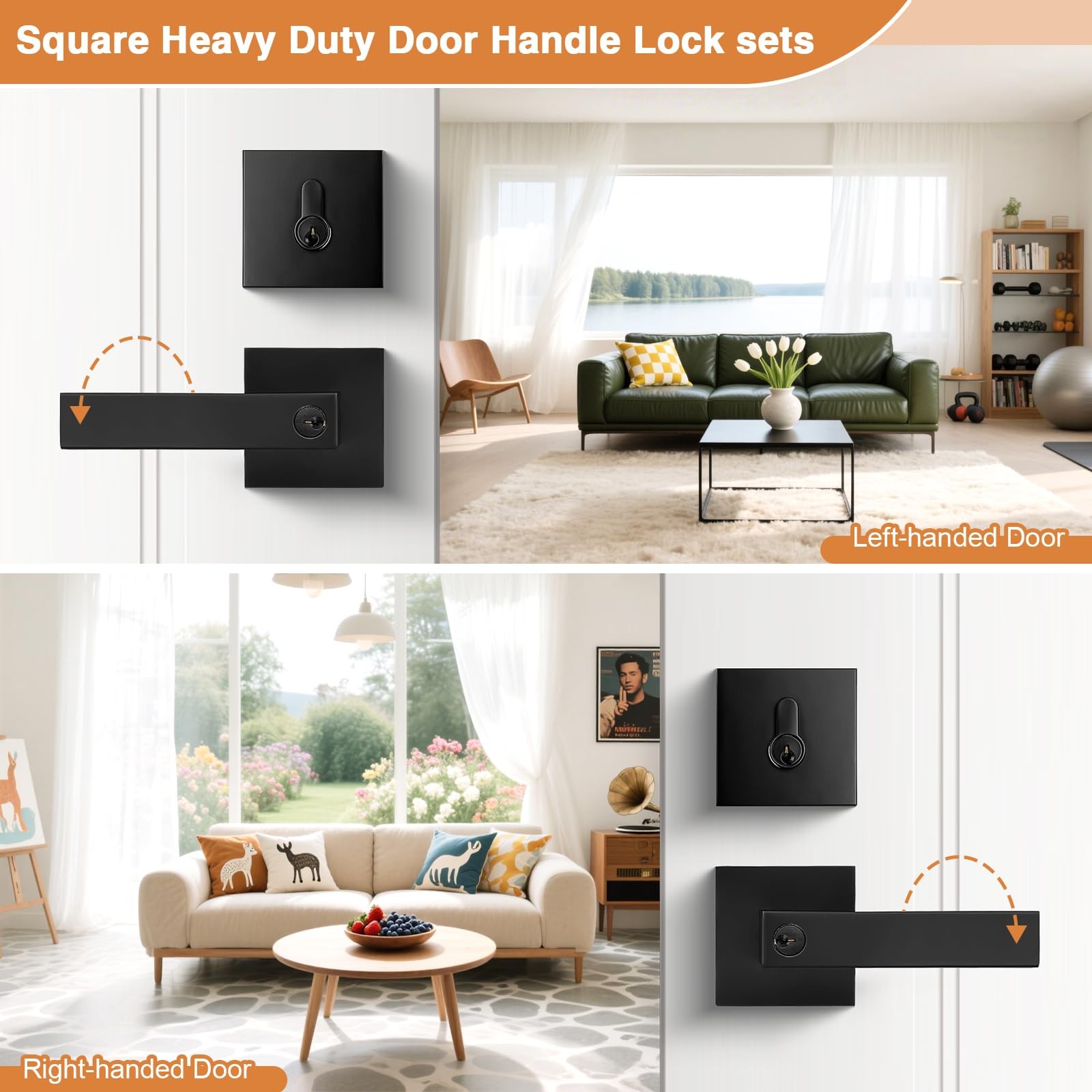 Probrico Flat Black Entry Levers Lock Sets and Single Cylinder 1 Pack,
