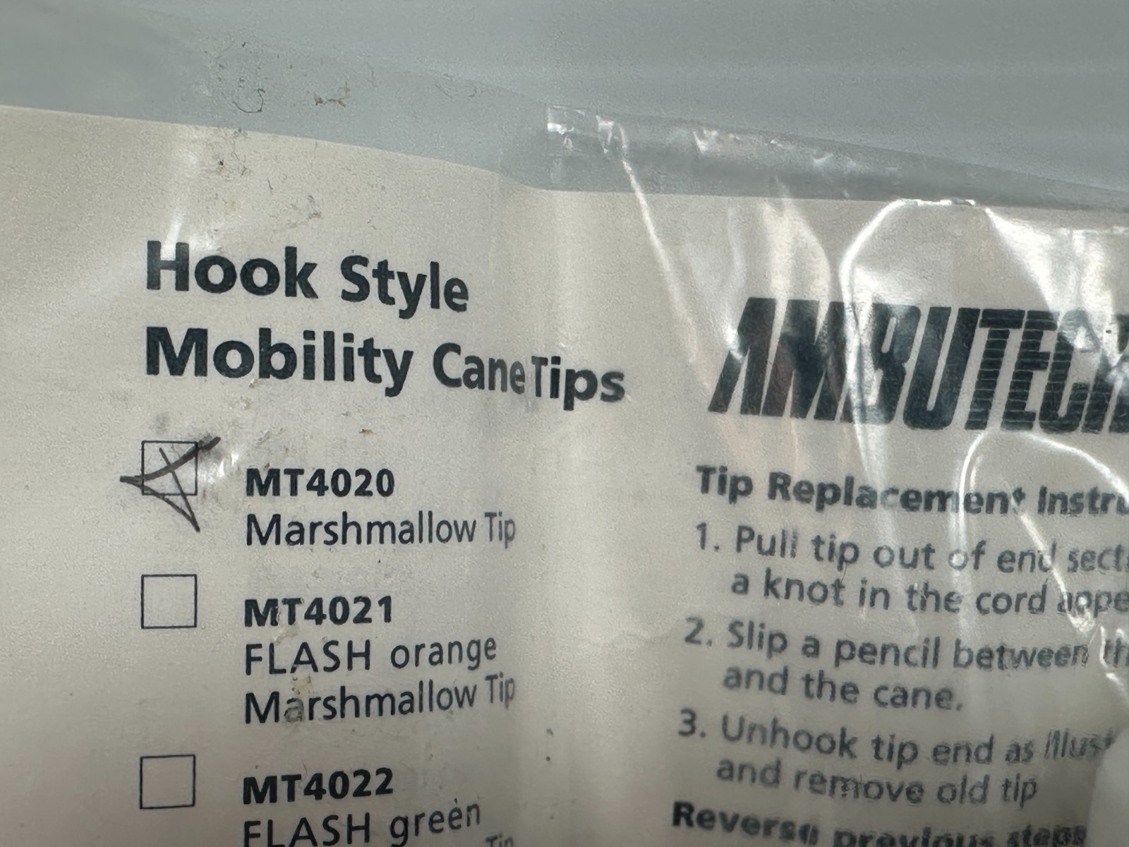 AMBUTECH MT4020 CANE TIP hook marshmallow tip WHITE NEW