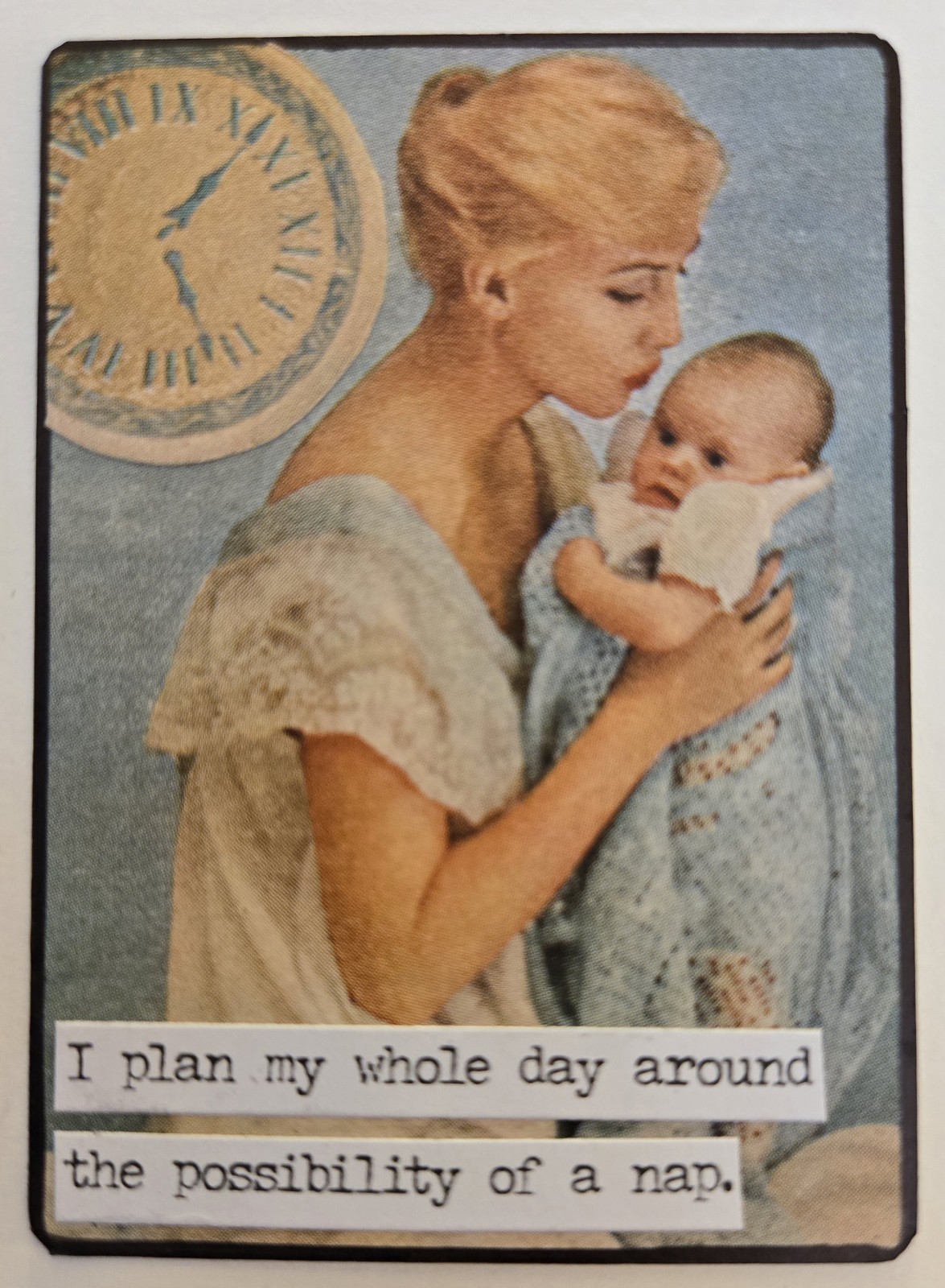 Mixed Media Collage Art Card ACEO ATC Vintage Snarky Women Possibility Of A Nap