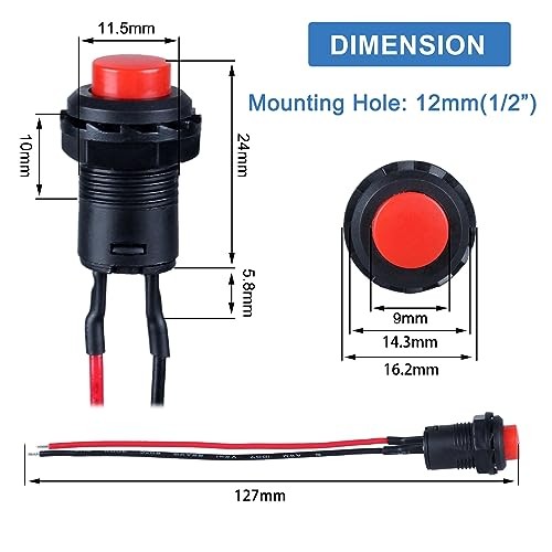 12-Pack 12mm Mini Push Button Switch AC 250V/1.5A Momentary Multicolored